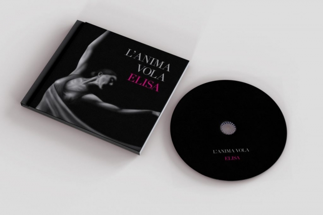 Mockup con illustrazione raffigurante l'album "L'anima vola" di Elisa